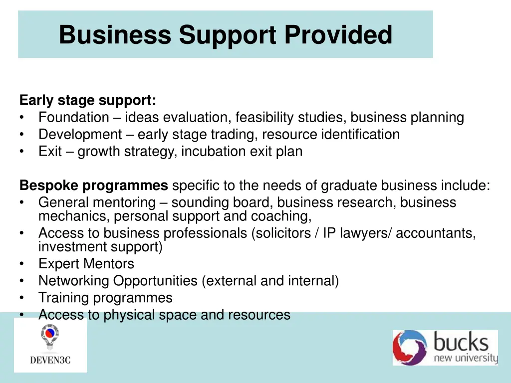 business support provided