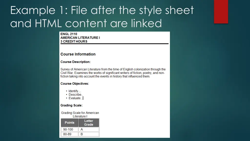 example 1 file after the style sheet and html