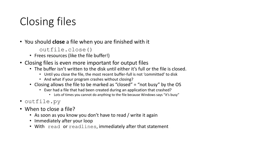 closing files