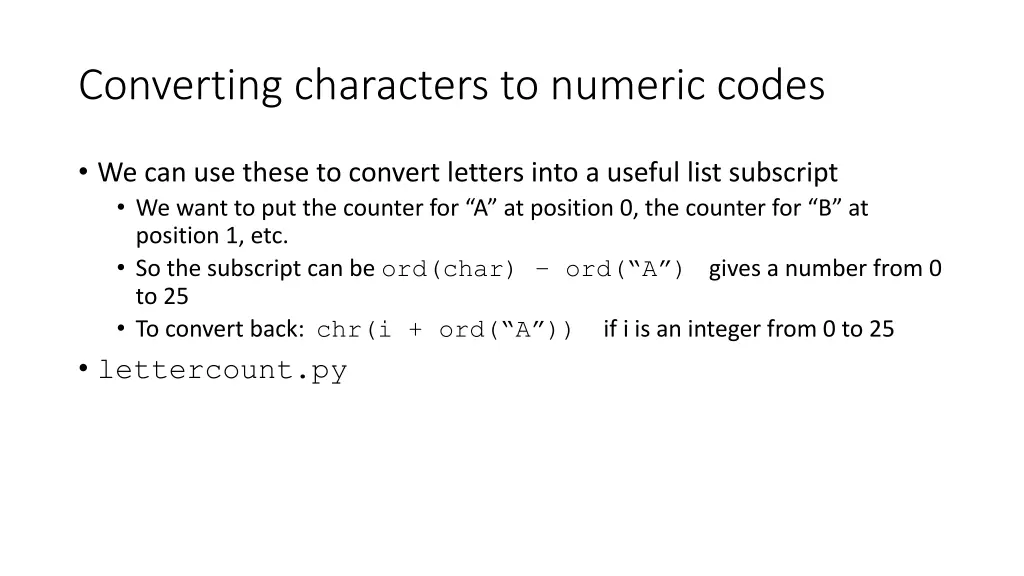 converting characters to numeric codes 1