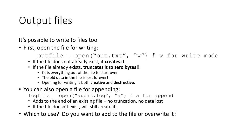 output files