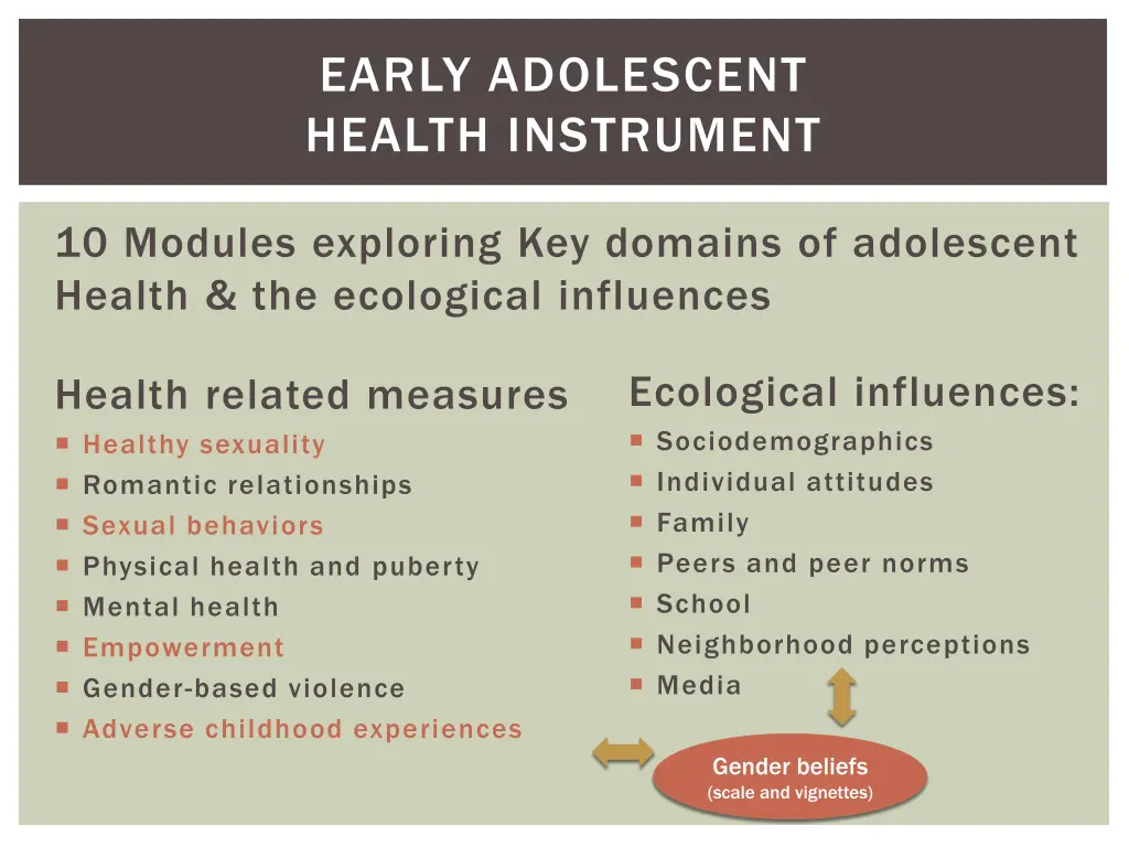 early adolescent health instrument