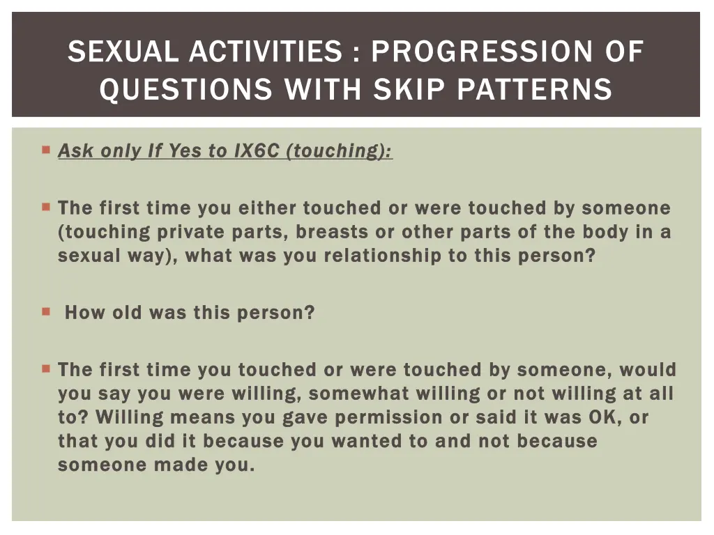 sexual activities progression of questions with 4