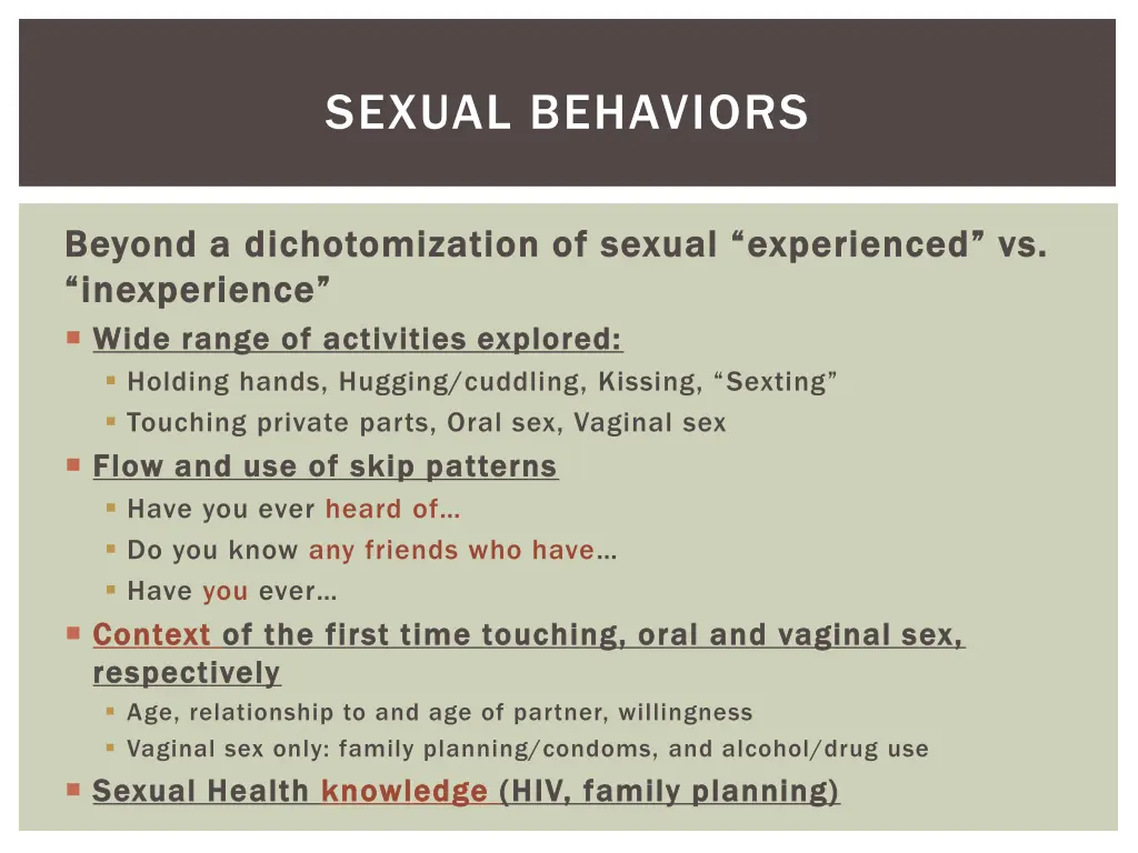 sexual behaviors