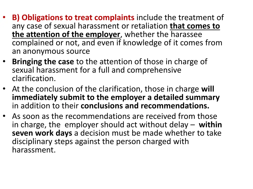 b obligations to treat complaints include