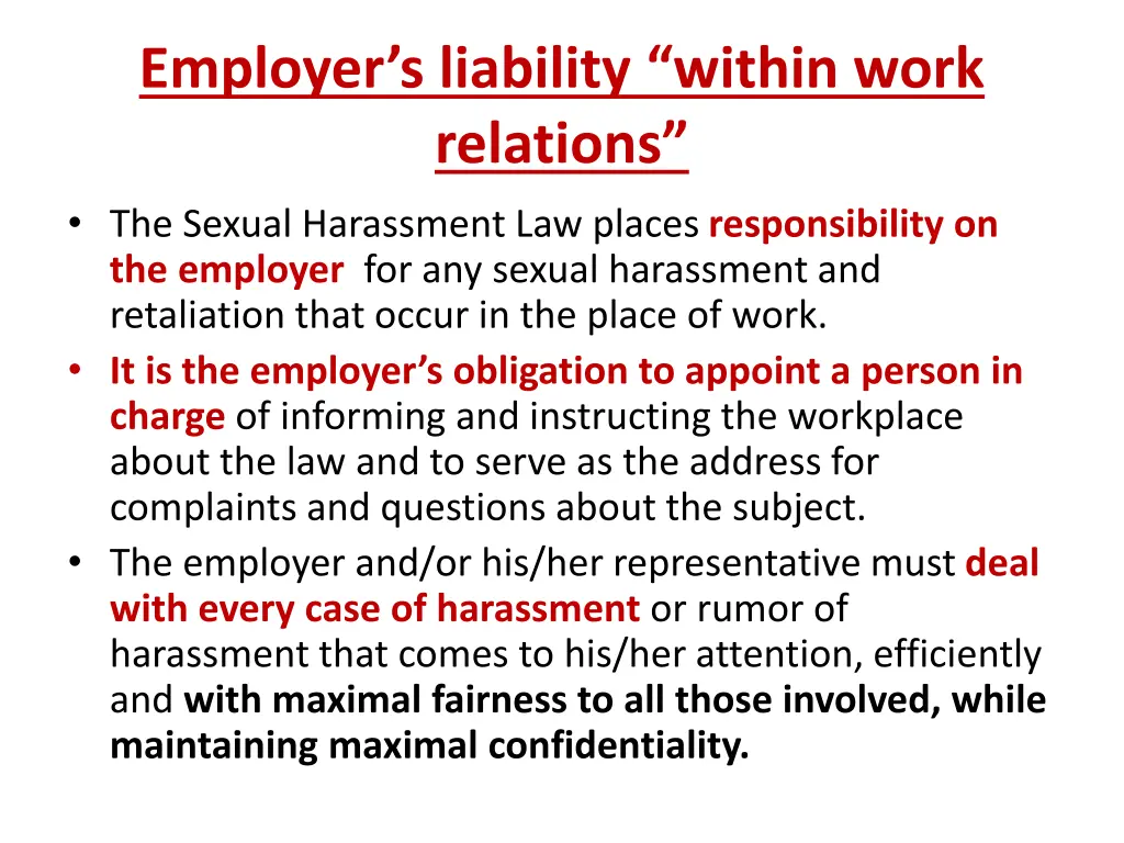 employer s liability within work relations