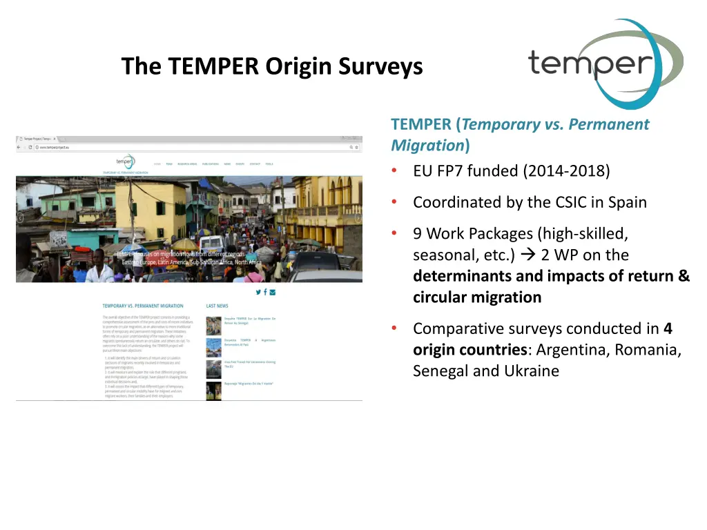 the temper origin surveys