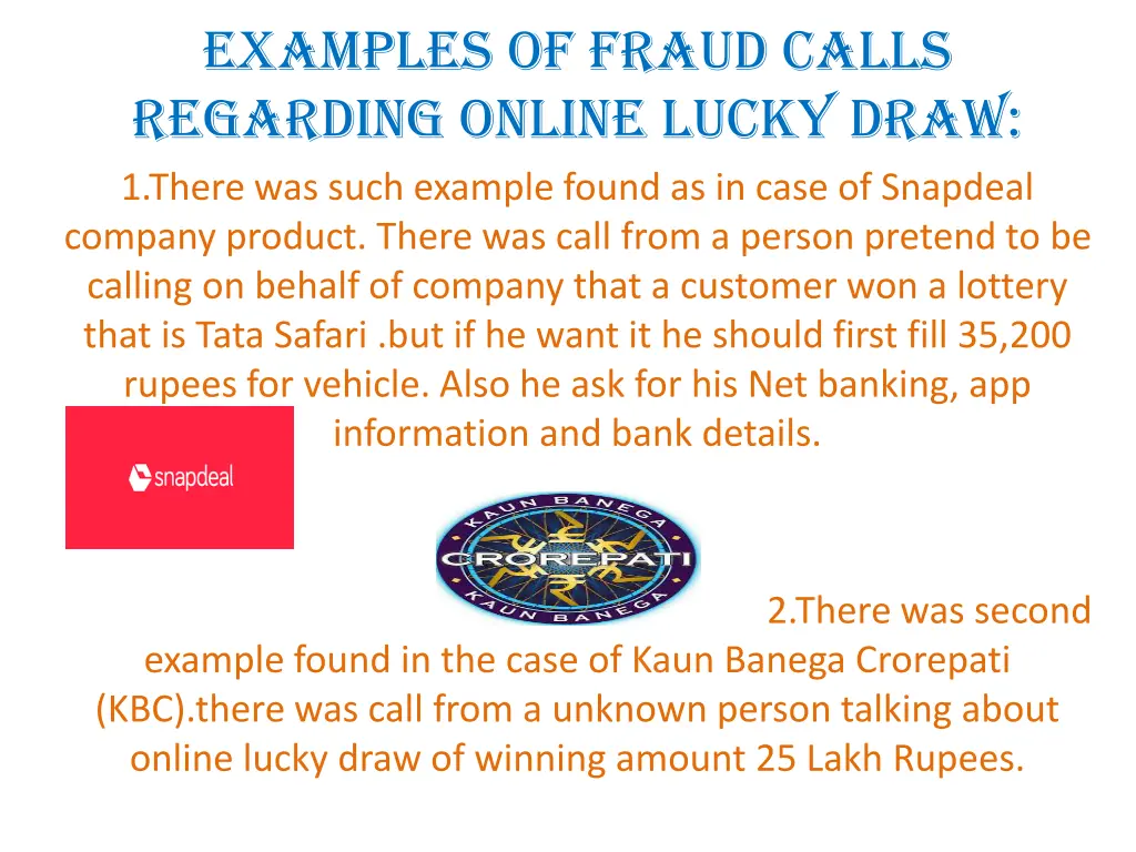 examples of fraud calls regarding online lucky