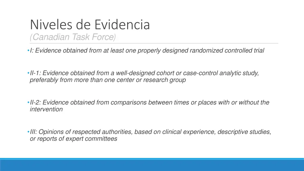 niveles de evidencia canadian task force