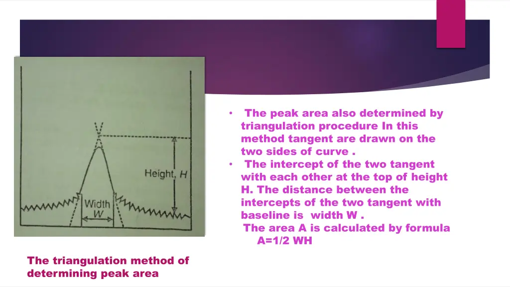 the peak area also determined by triangulation