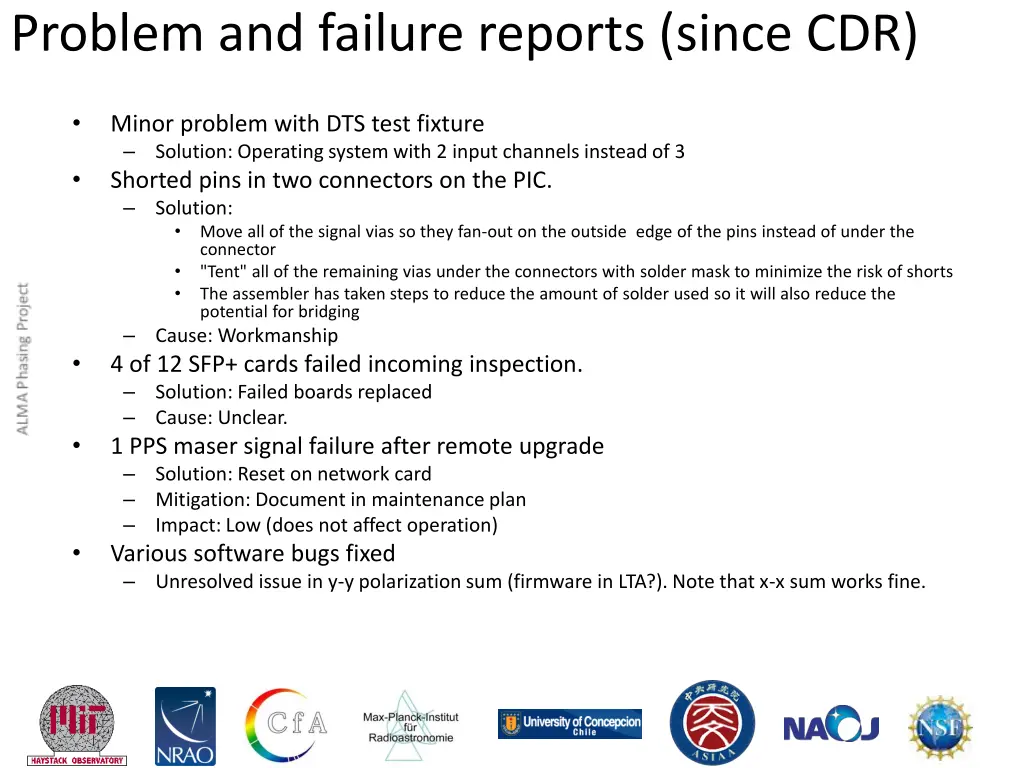 problem and failure reports since cdr