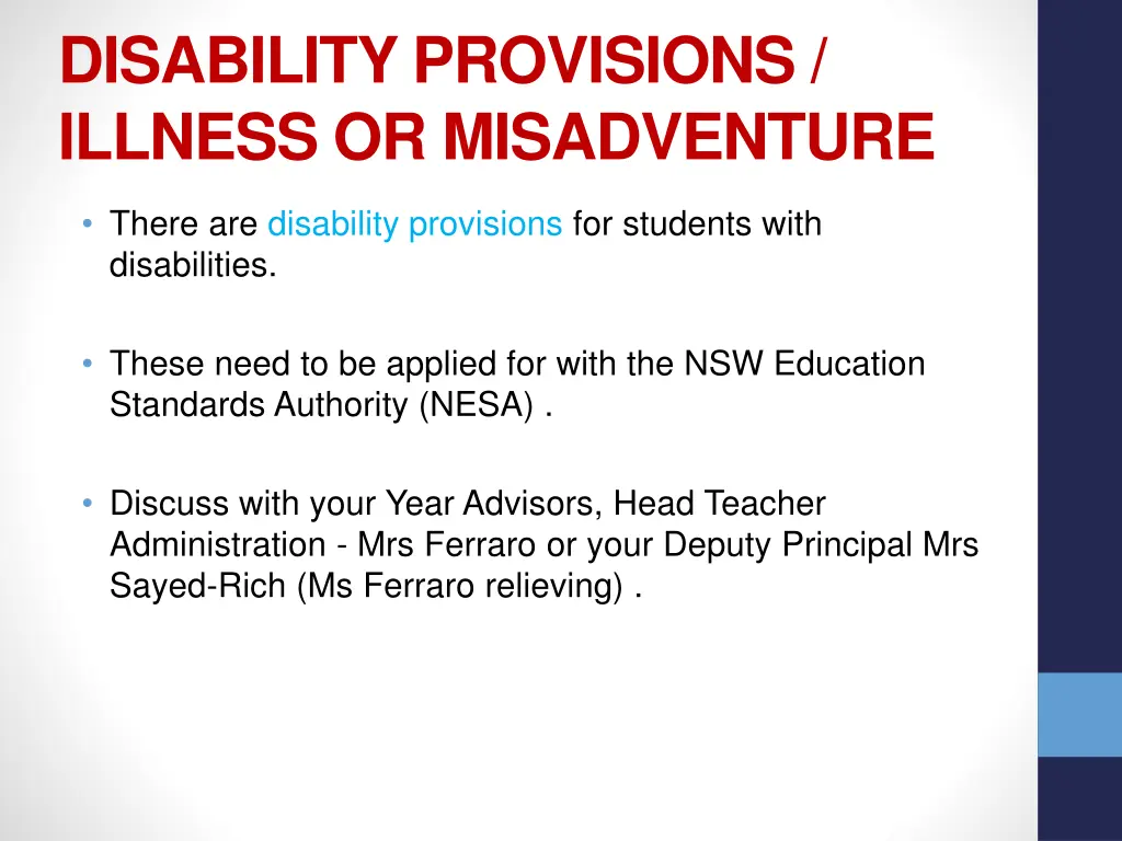 disability provisions illness or misadventure