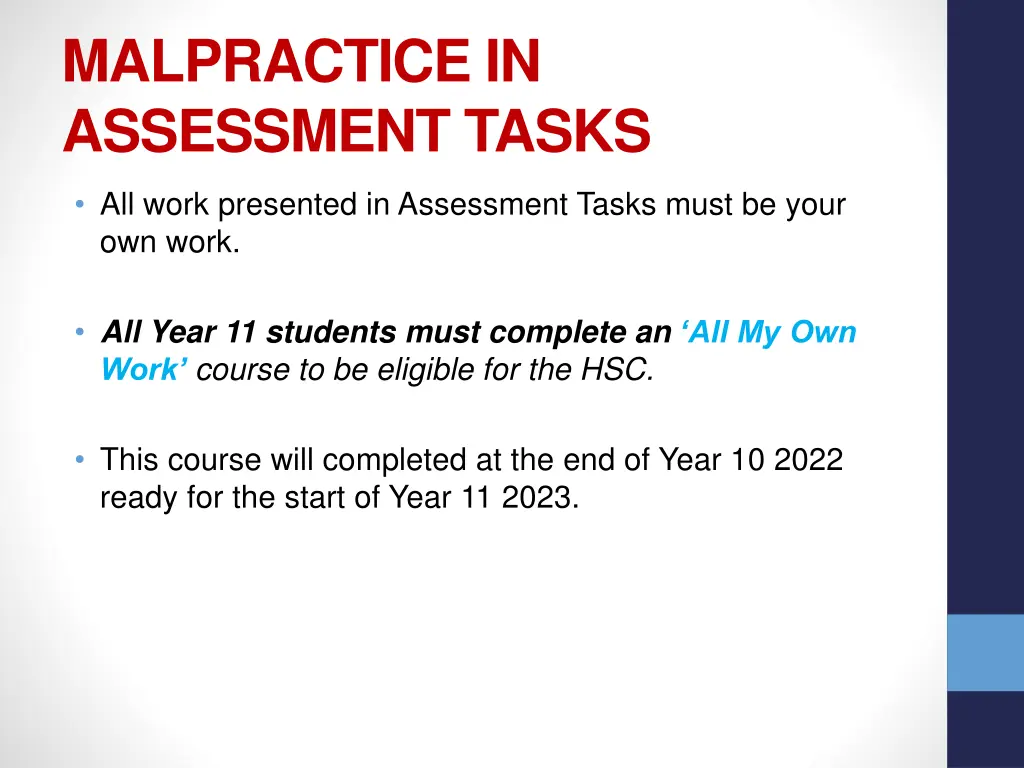malpractice in assessment tasks