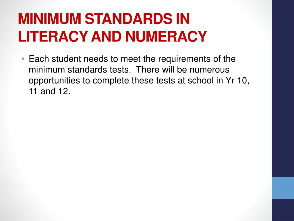 minimum standards in literacy and numeracy