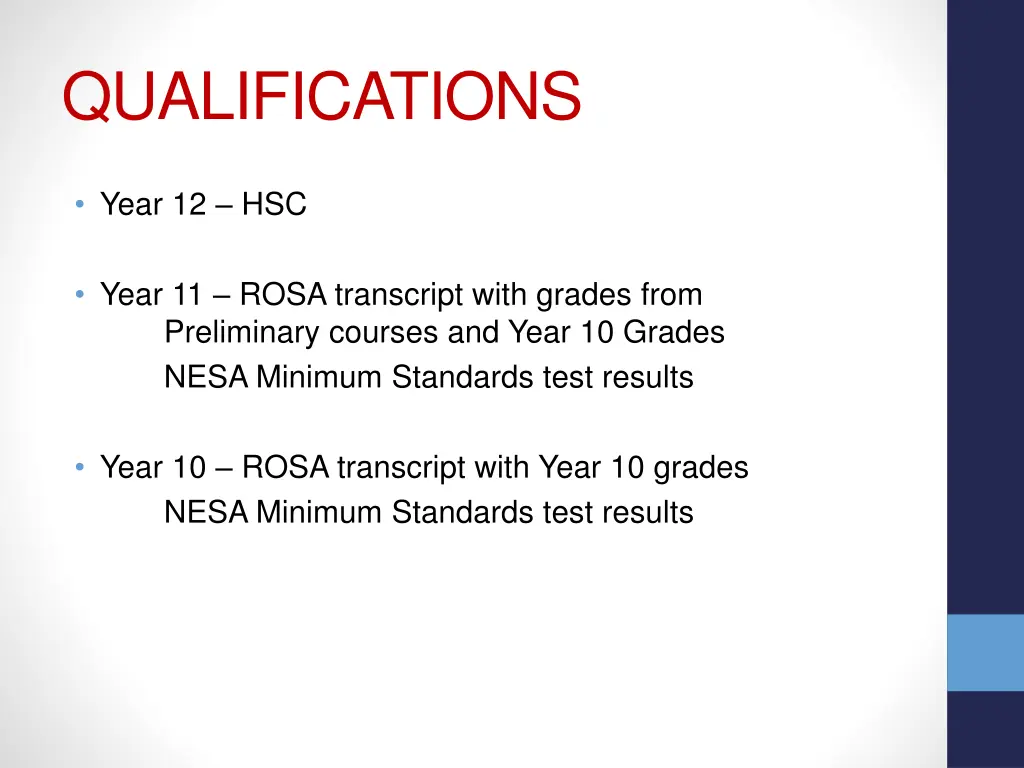 qualifications