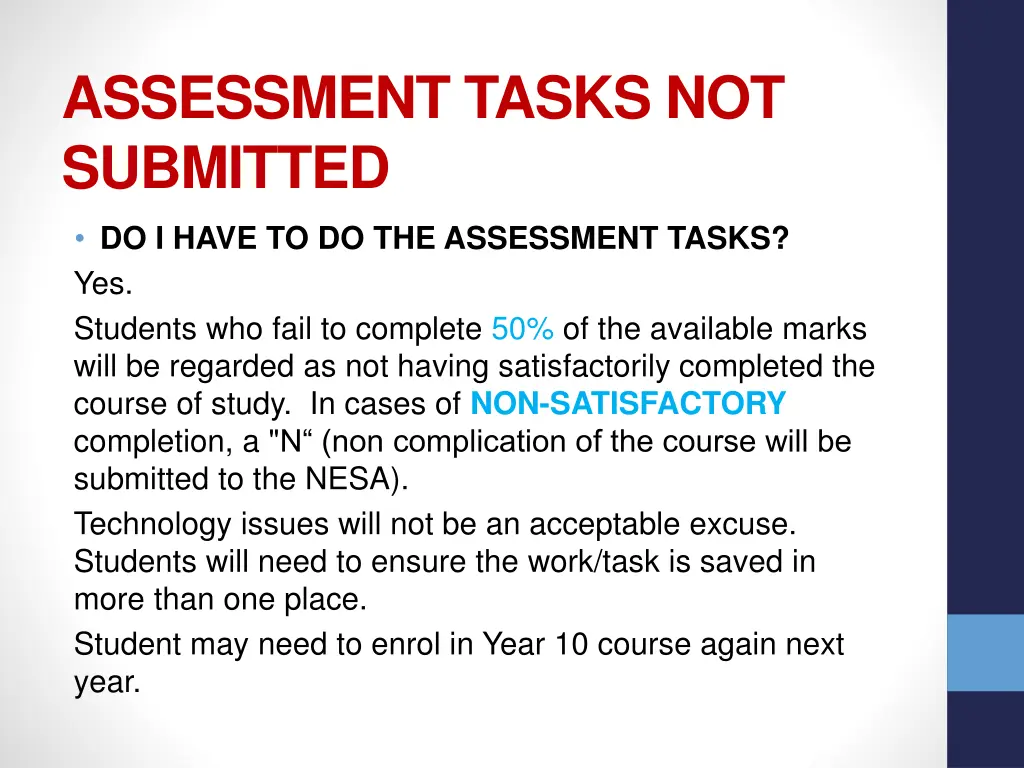 assessment tasks not submitted