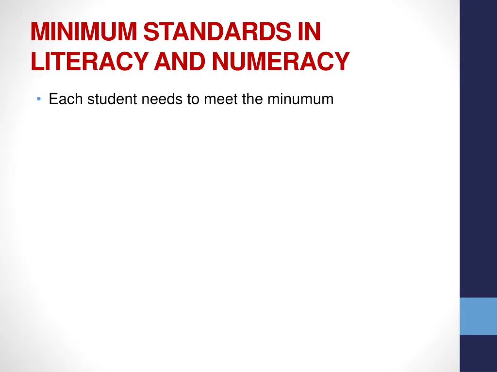 minimum standards in literacy and numeracy