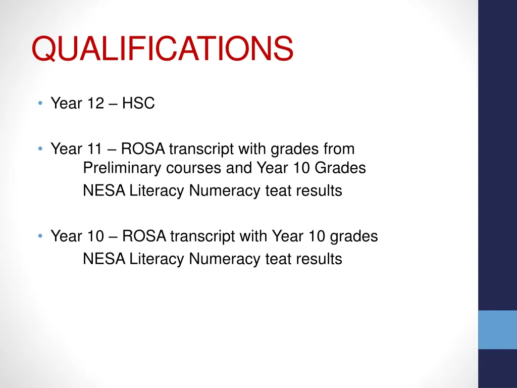 qualifications