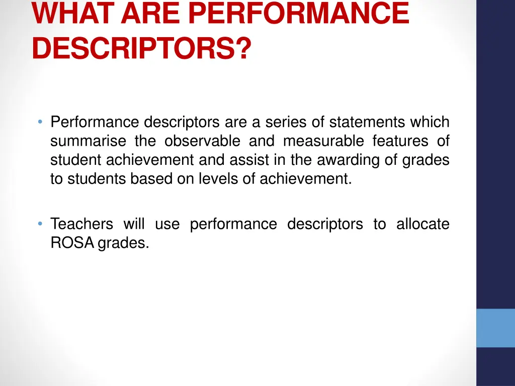 what are performance descriptors