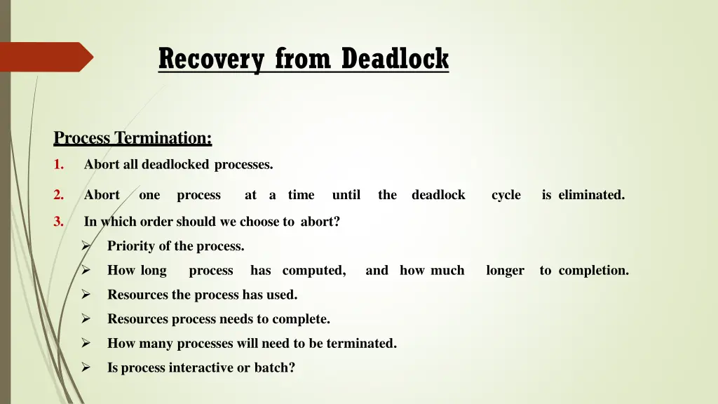 recovery from deadlock