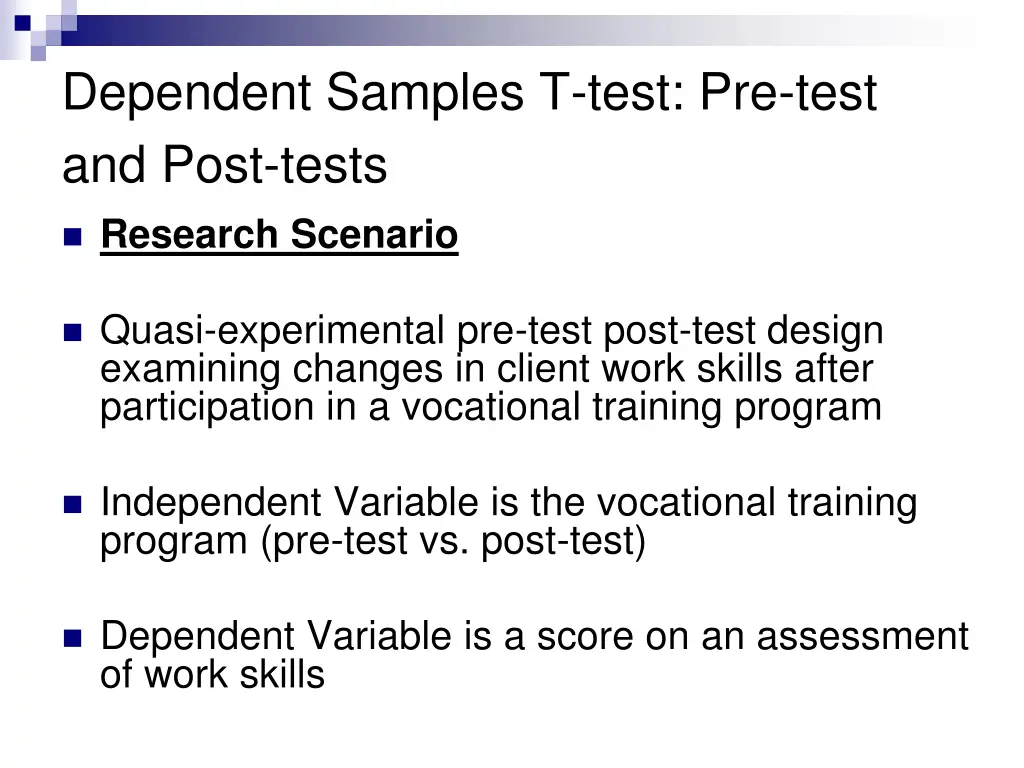 dependent samples t test pre test and post tests