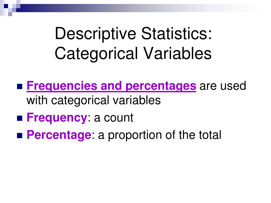 descriptive statistics categorical variables
