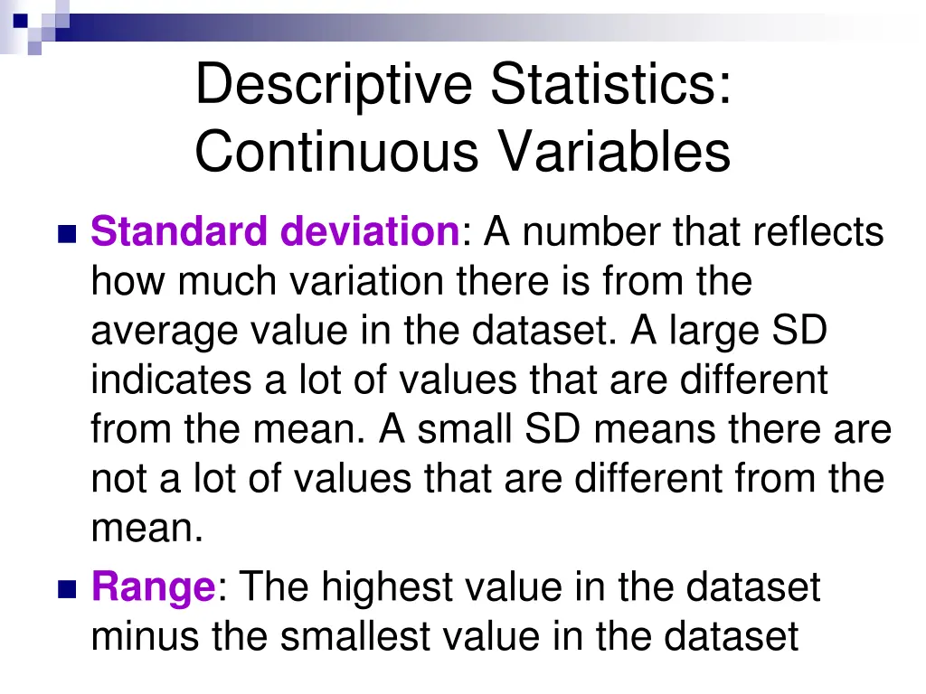descriptive statistics continuous variables 1