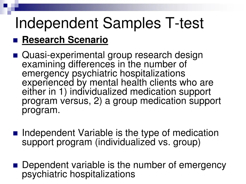 independent samples t test research scenario