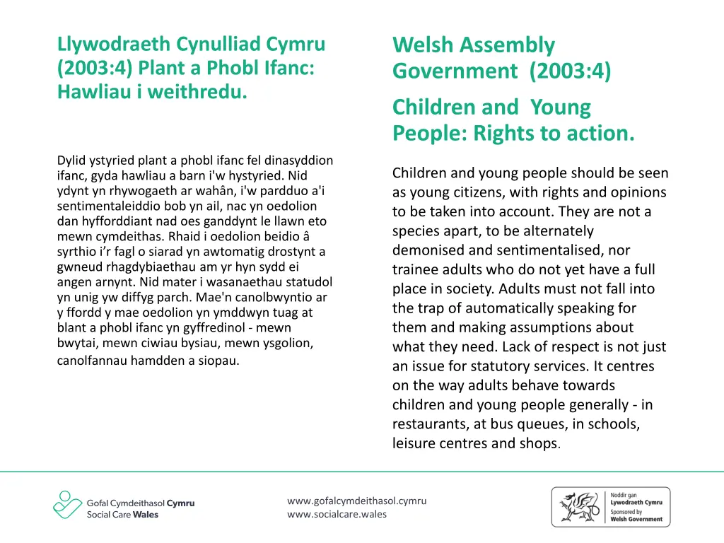 llywodraeth cynulliad cymru 2003 4 plant a phobl