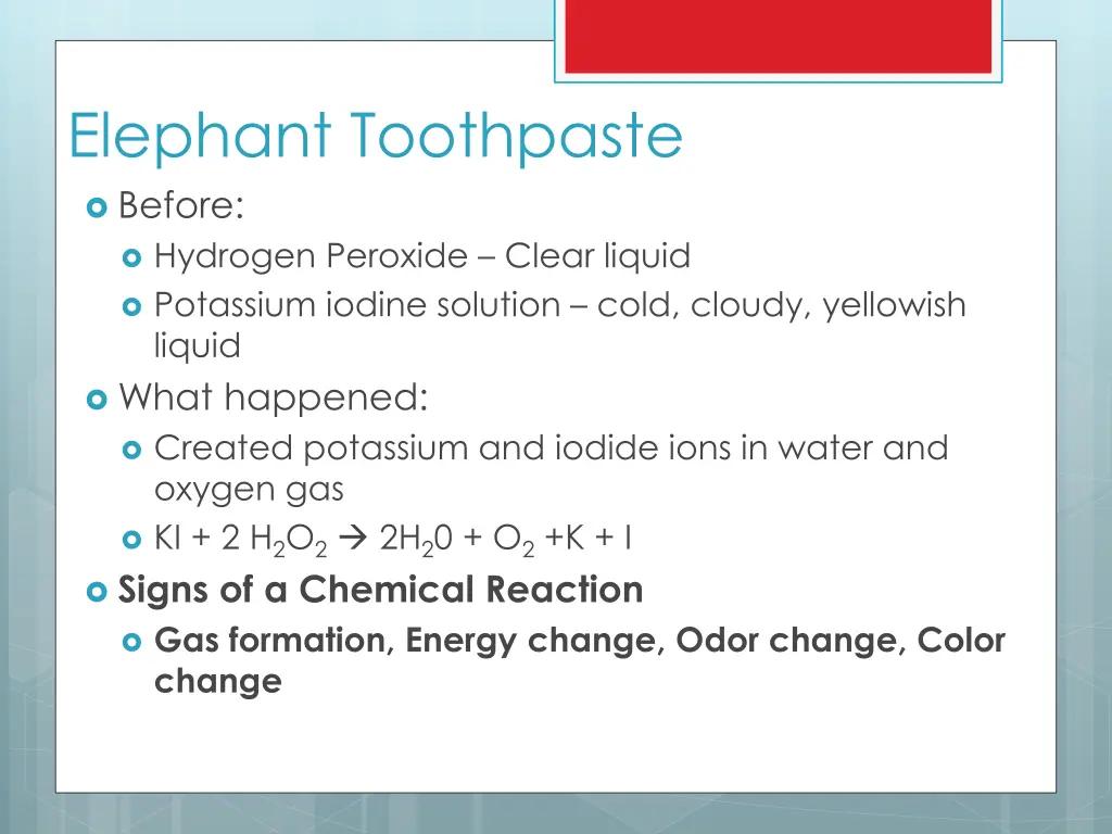 elephant toothpaste before hydrogen peroxide