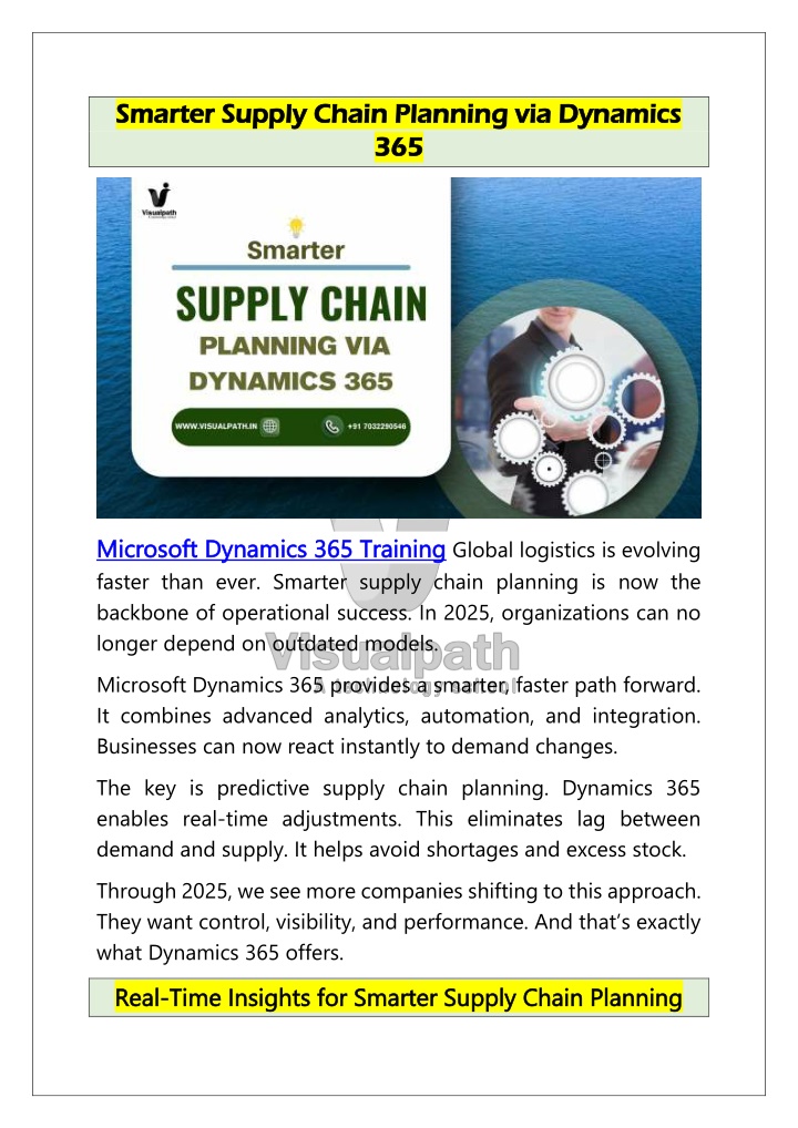smarter supply chain planning via dynamics