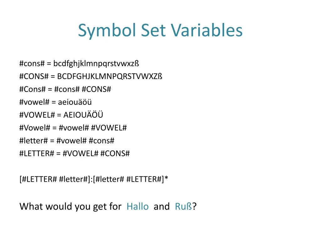 symbol set variables