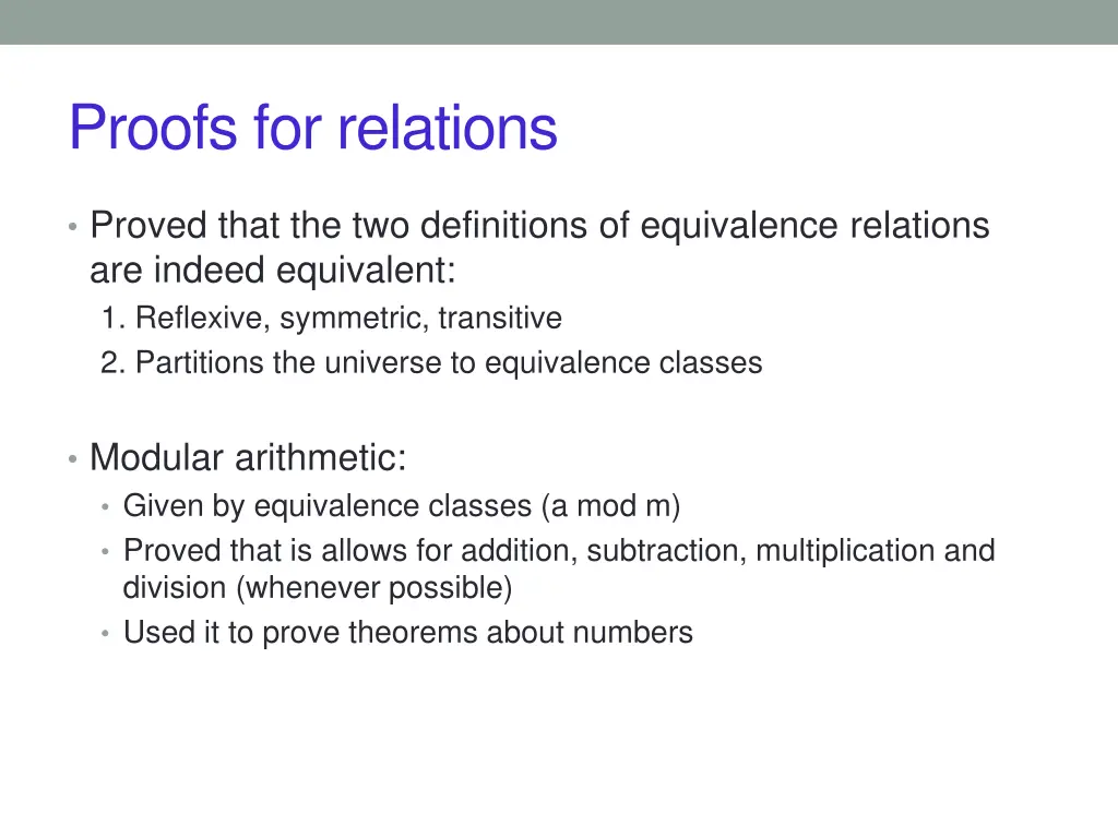proofs for relations