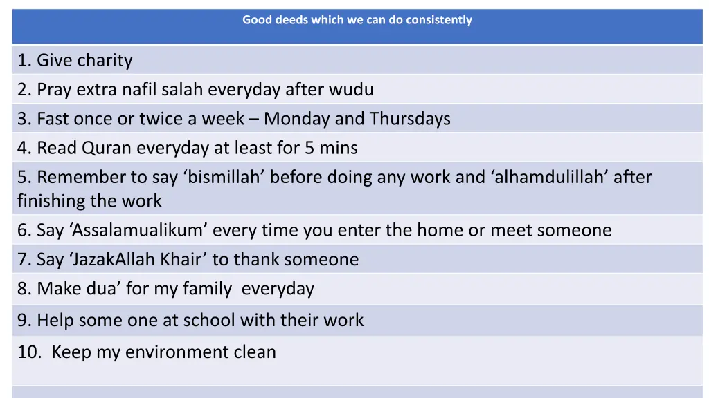 good deeds which we can do consistently