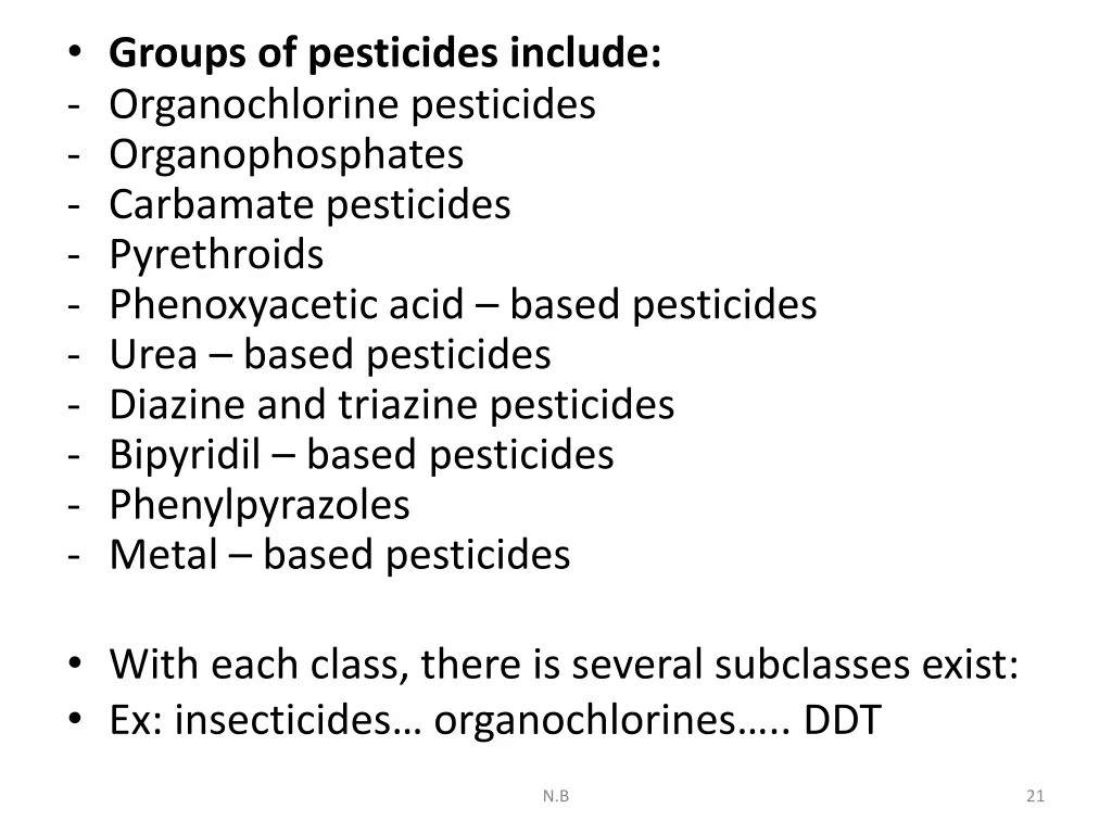 groups of pesticides include organochlorine