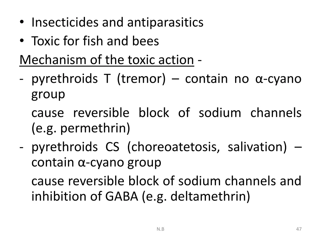 insecticides and antiparasitics toxic for fish