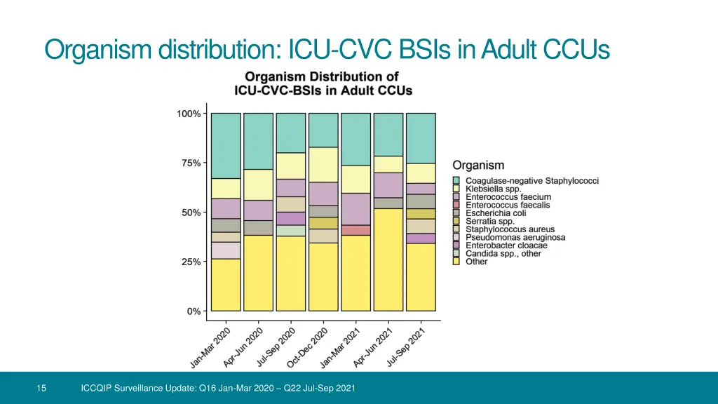 organism distribution icu cvc bsis in adult ccus