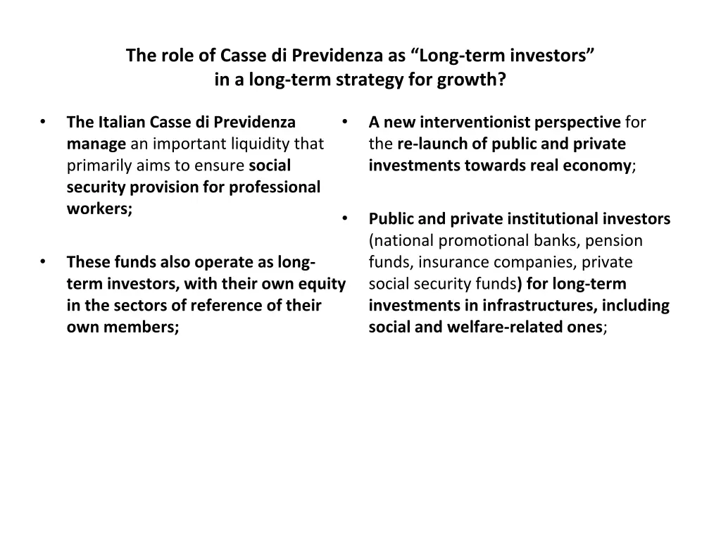 the role of casse di previdenza as long term