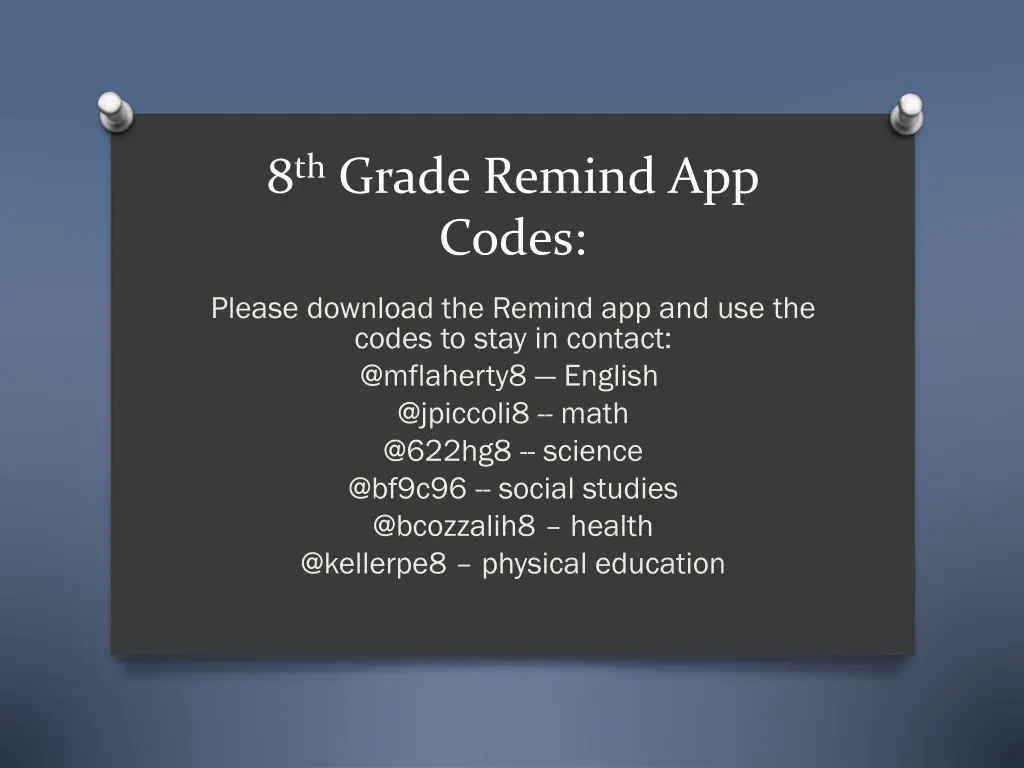 8 th grade remind app codes