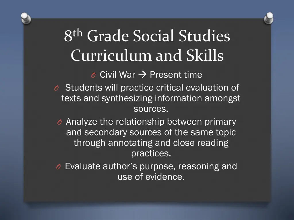 8 th grade social studies curriculum and skills