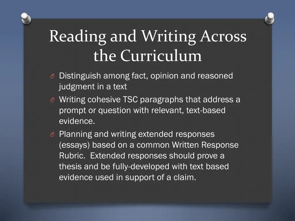 reading and writing across the curriculum