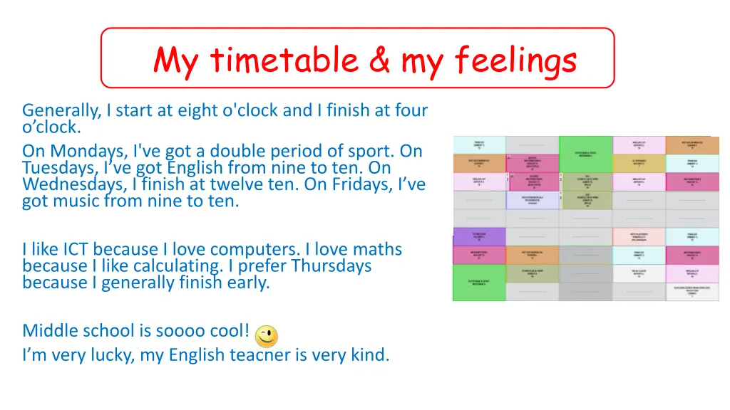 my timetable my feelings