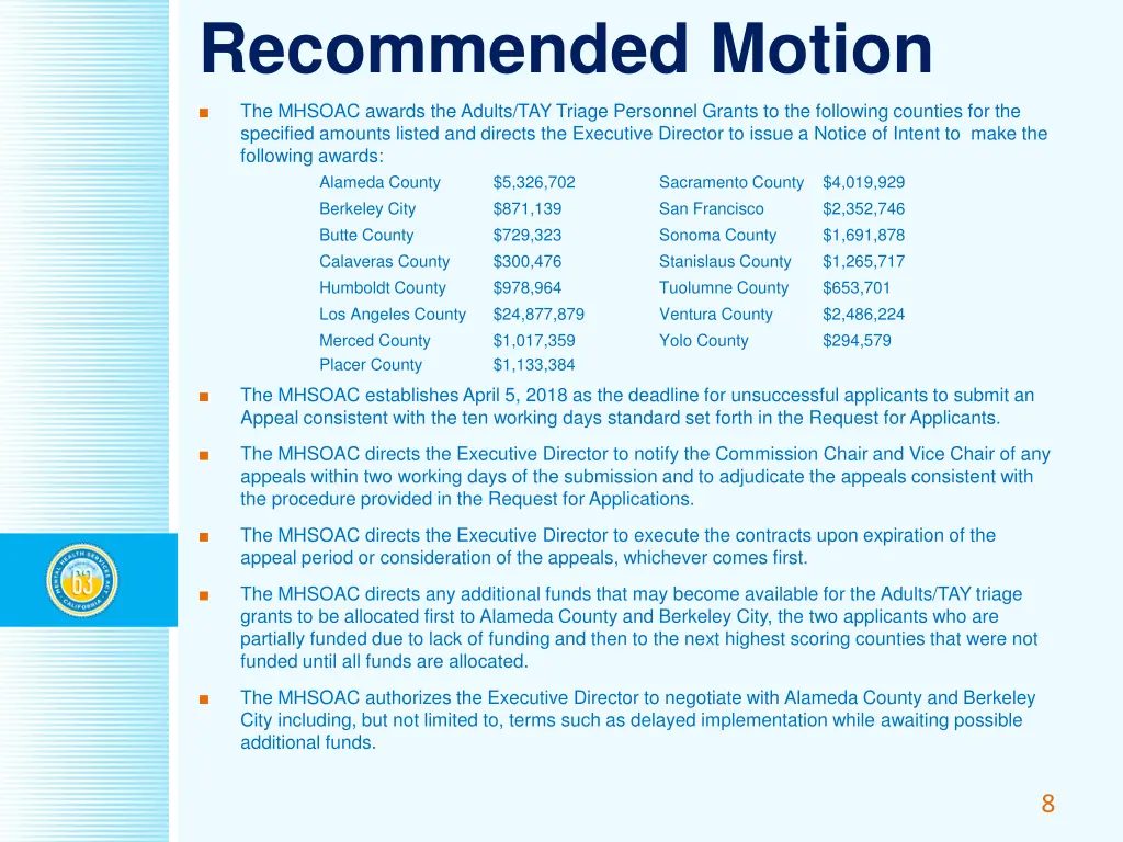 recommended motion