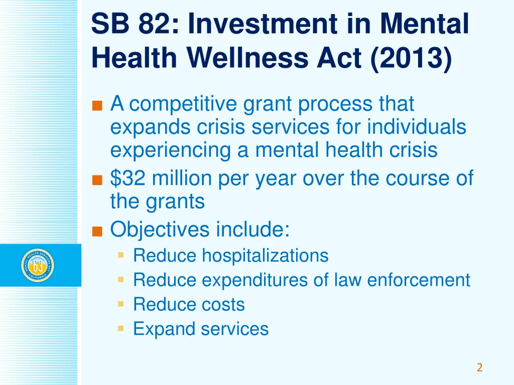 sb 82 investment in mental health wellness
