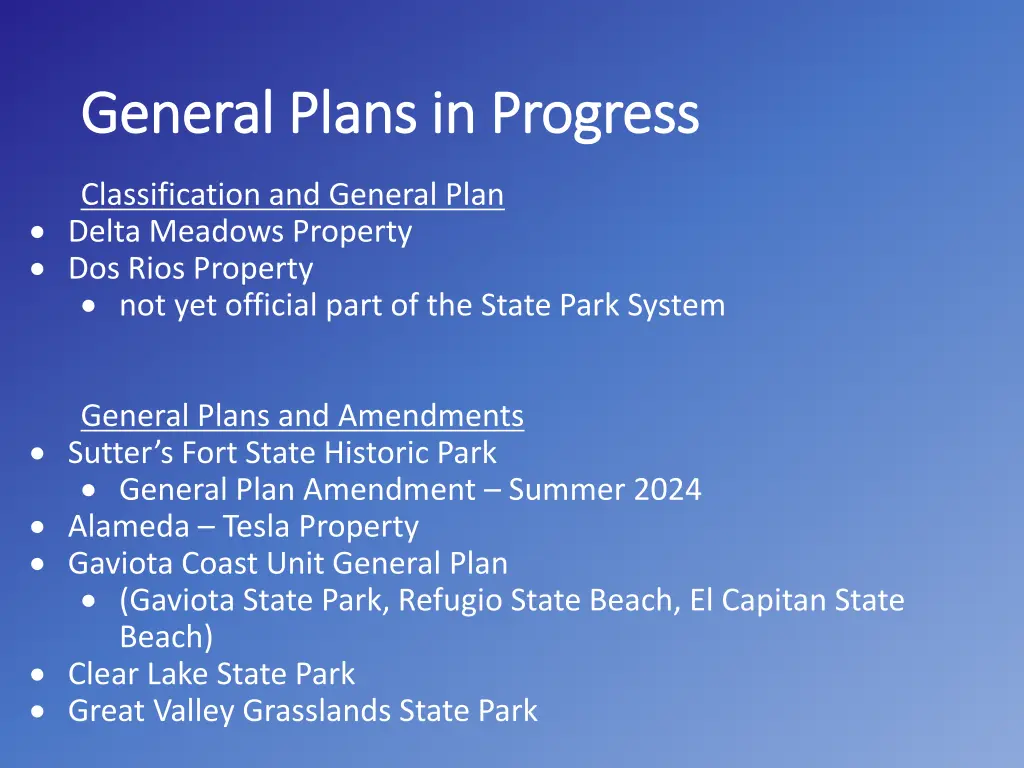general plans in progress general plans