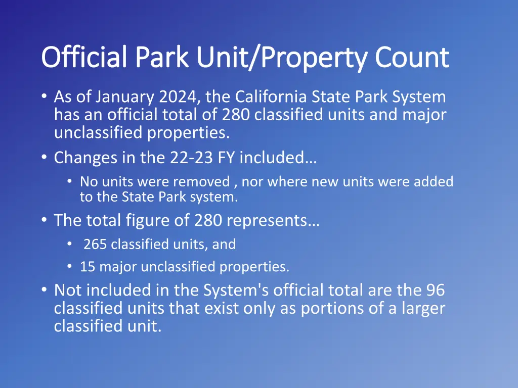 official park unit property count official park