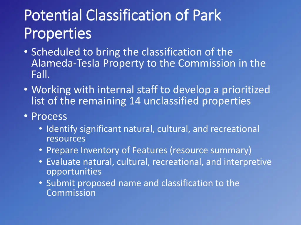 potential classification of park potential