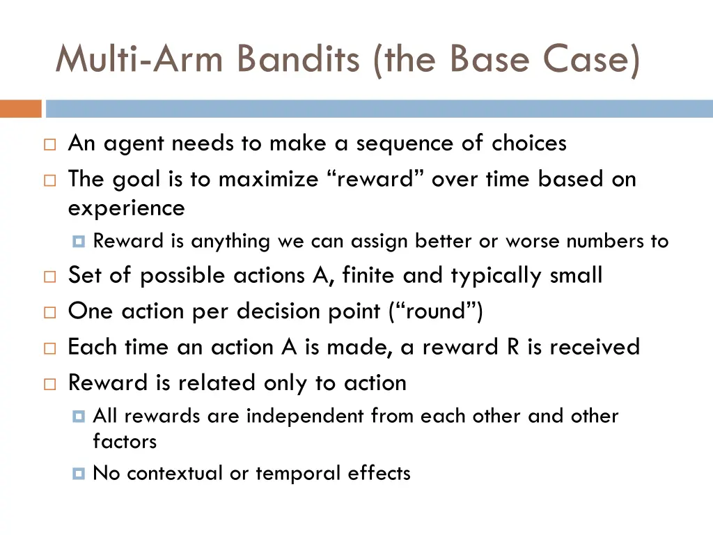 multi arm bandits the base case 1