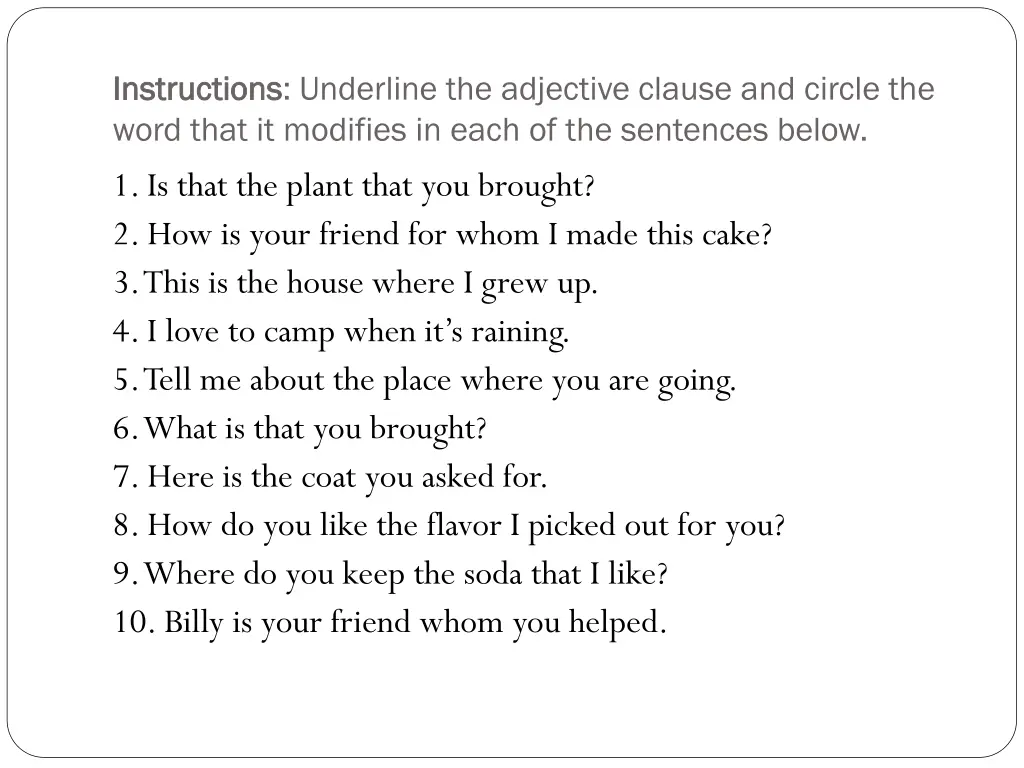 instructions instructions underline the adjective