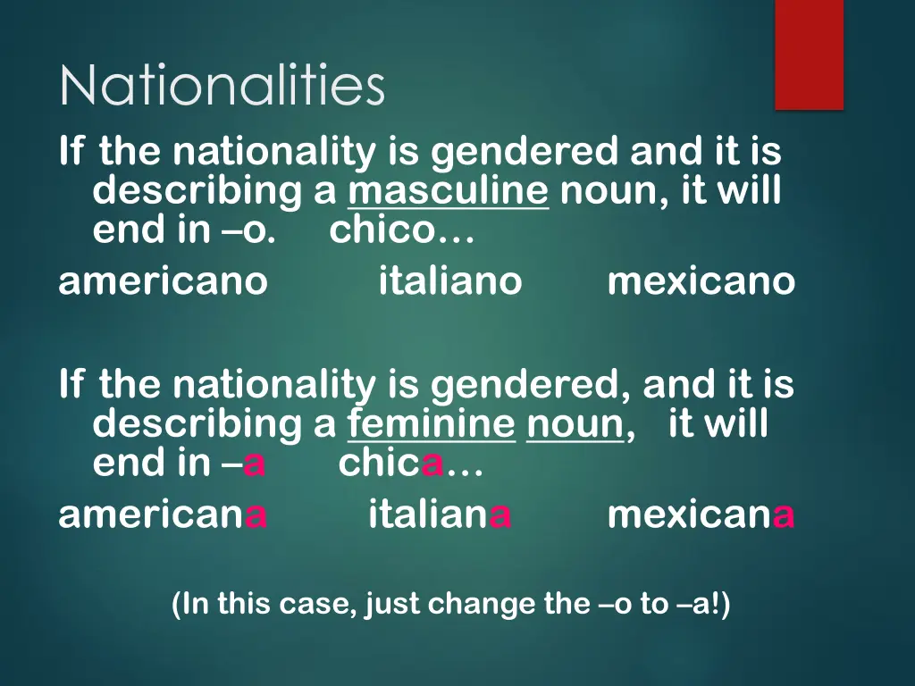 nationalities if the nationality is gendered